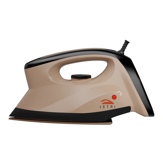 Heavy Duty Dry Iron 1000W – Golden Soleplate with Adjustable Thermostat Dial for All Fabrics (Beige & Black)