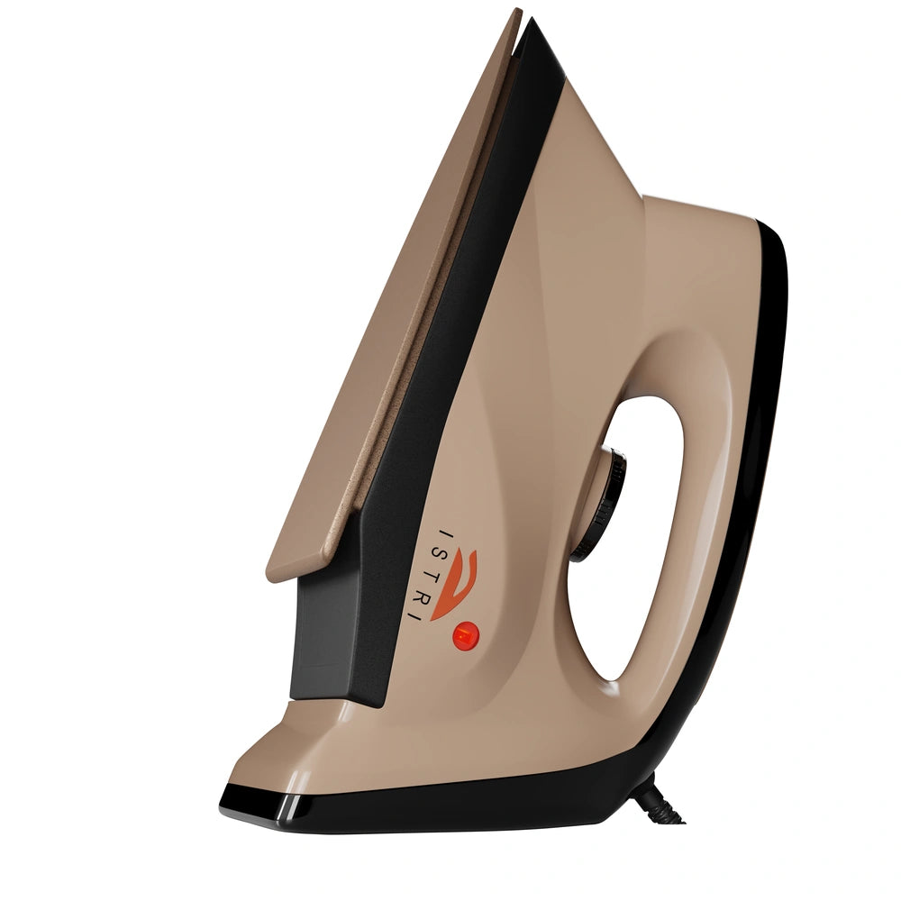 Heavy Duty Dry Iron 1000W – Golden Soleplate with Adjustable Thermostat Dial for All Fabrics (Beige & Black)