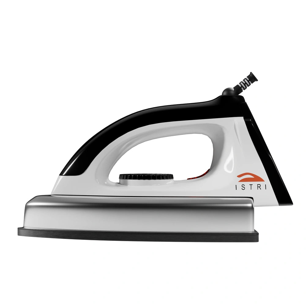 Dry Iron 1000W with Chrome Soleplate – Indicator Light & Adjustable Multi-Fabric Thermostat Control (Black & White)