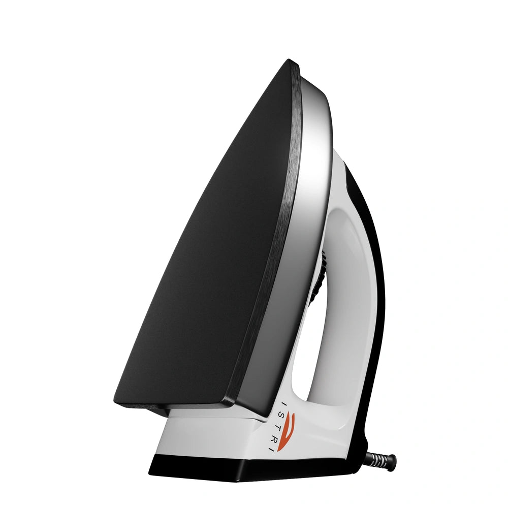 Dry Iron 1000W with Chrome Soleplate – Indicator Light & Adjustable Multi-Fabric Thermostat Control (Black & White)