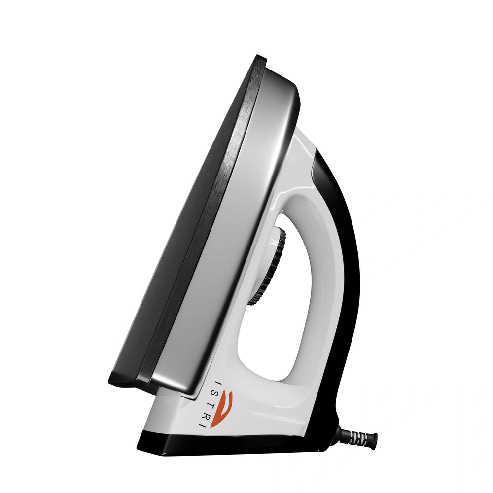 Dry Iron 1000W with Chrome Soleplate – Indicator Light & Adjustable Multi-Fabric Thermostat Control (Black & White)
