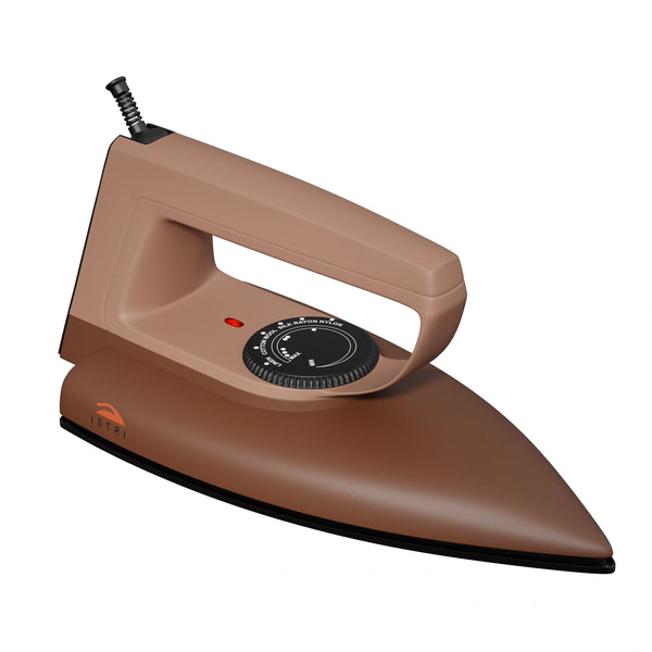 Mini Dry Iron for Clothes, 750W Compact & Lightweight Electric Iron Box with Non-Stick Soleplate, Adjustable Dial, Brown