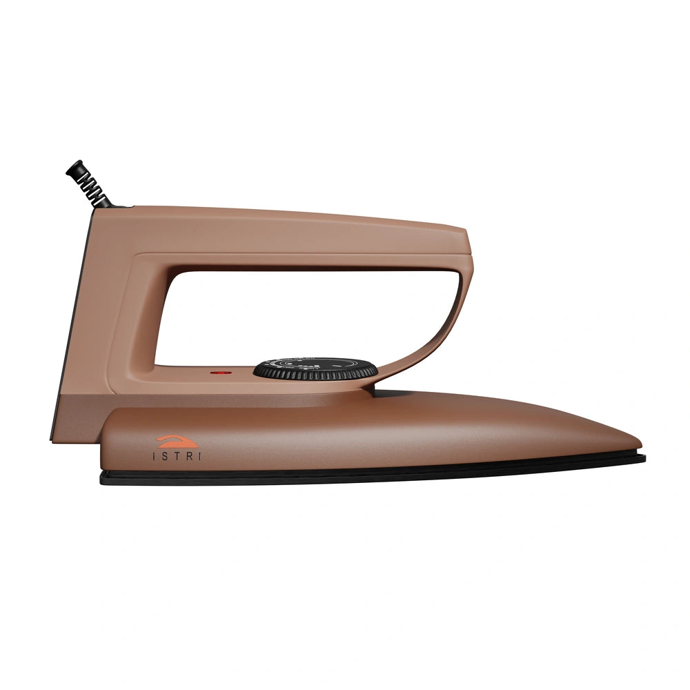 ISTRI Mini Dry Iron for Clothes, 750W Compact & Lightweight Electric Iron Box with Non-Stick Soleplate, Adjustable Dial, Brown