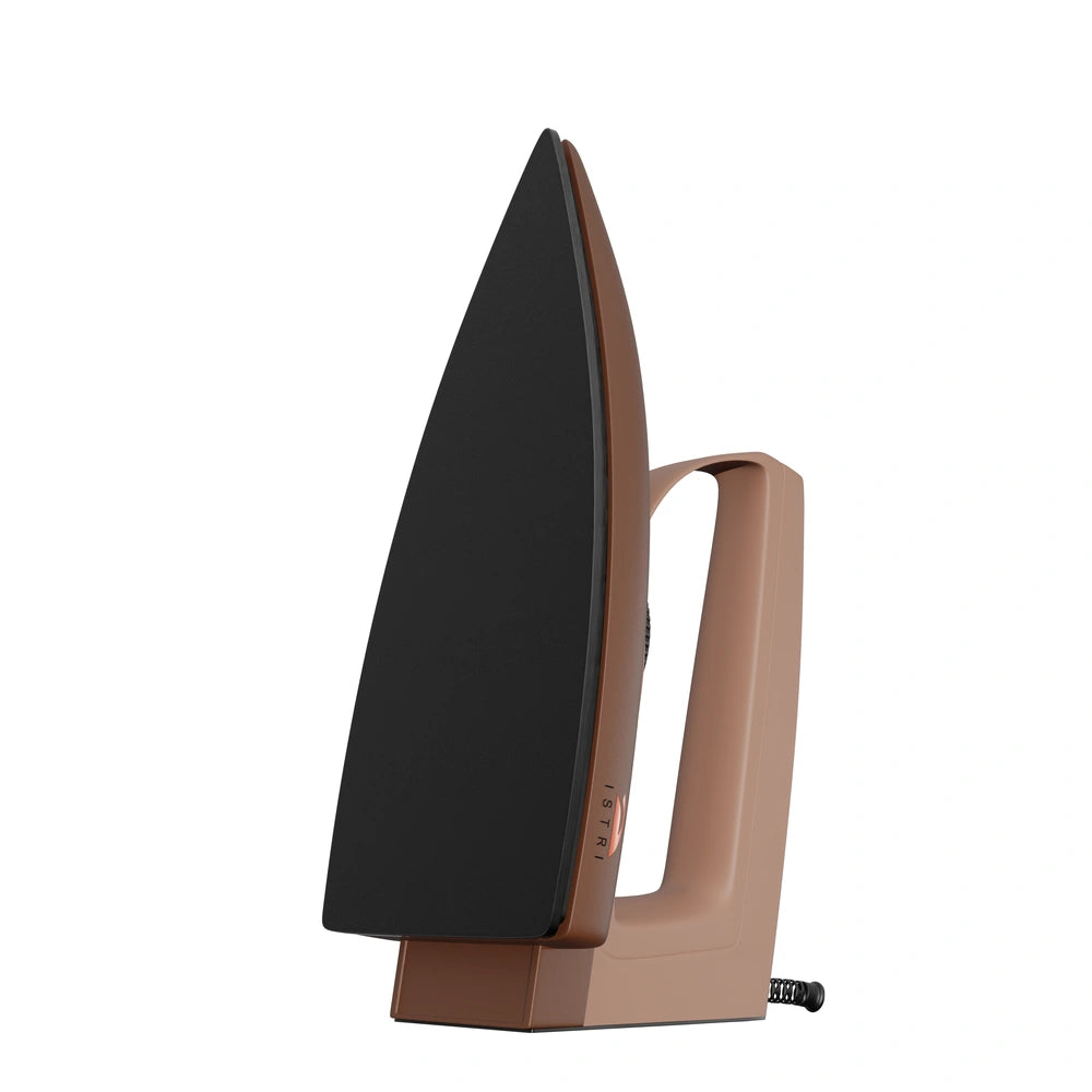 ISTRI Mini Dry Iron for Clothes, 750W Compact & Lightweight Electric Iron Box with Non-Stick Soleplate, Adjustable Dial, Brown
