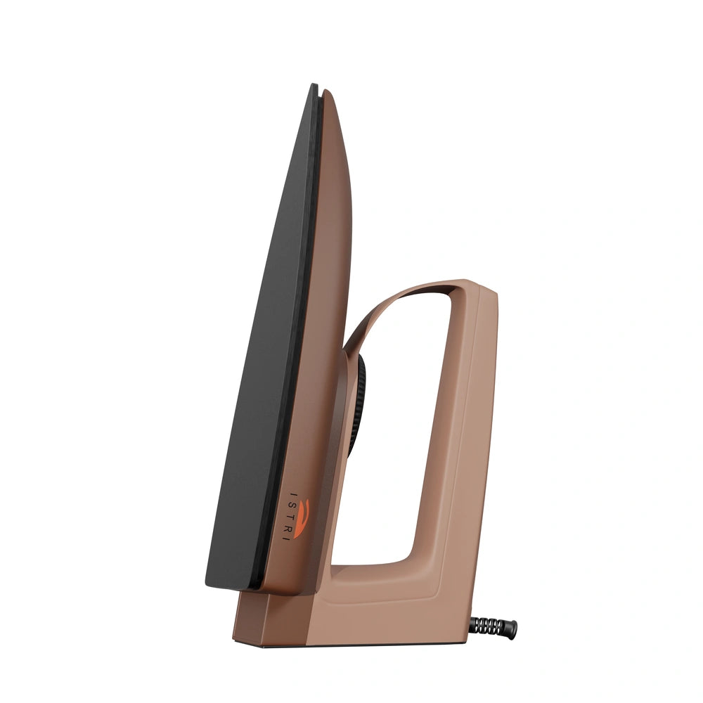 ISTRI Mini Dry Iron for Clothes, 750W Compact & Lightweight Electric Iron Box with Non-Stick Soleplate, Adjustable Dial, Brown