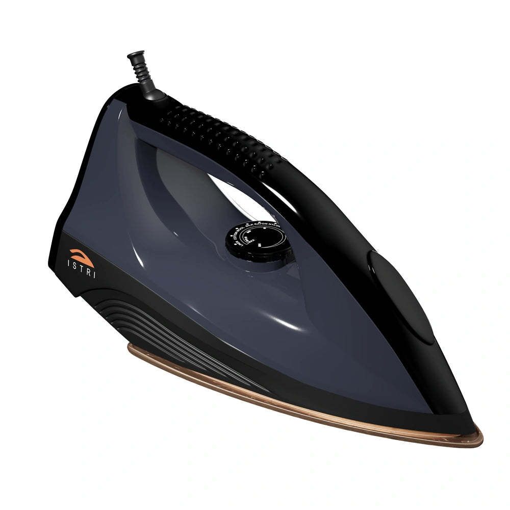 ISTRI Heavy Duty Dry Iron for Clothes, 1200W Electric Iron Box with Ribbed Non-Slip Handle, Non-Stick Soleplate & Temperature Control Dial, Charcoal Grey