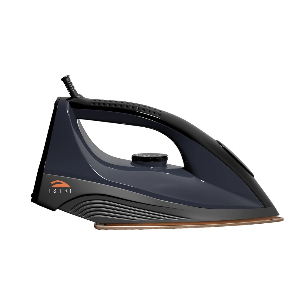 ISTRI Heavy Duty Dry Iron for Clothes, 1200W Electric Iron Box with Ribbed Non-Slip Handle, Non-Stick Soleplate & Temperature Control Dial, Charcoal Grey