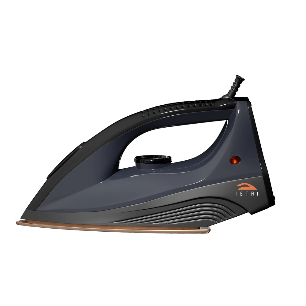 ISTRI Heavy Duty Dry Iron for Clothes, 1200W Electric Iron Box with Ribbed Non-Slip Handle, Non-Stick Soleplate & Temperature Control Dial, Charcoal Grey