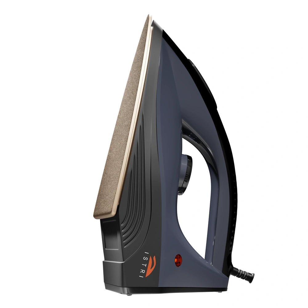ISTRI Heavy Duty Dry Iron for Clothes, 1200W Electric Iron Box with Ribbed Non-Slip Handle, Non-Stick Soleplate & Temperature Control Dial, Charcoal Grey