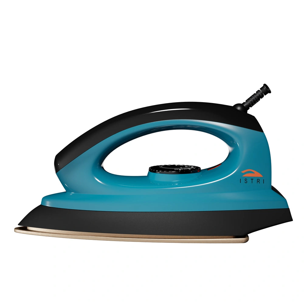 ISTRI Regular Dry Iron for Clothes, 1000W Lightweight Electric Iron Box with Non-Stick Soleplate, Adjustable Thermostat Dial for Cotton Wool Silk Rayon Nylon Linen, Teal Blue