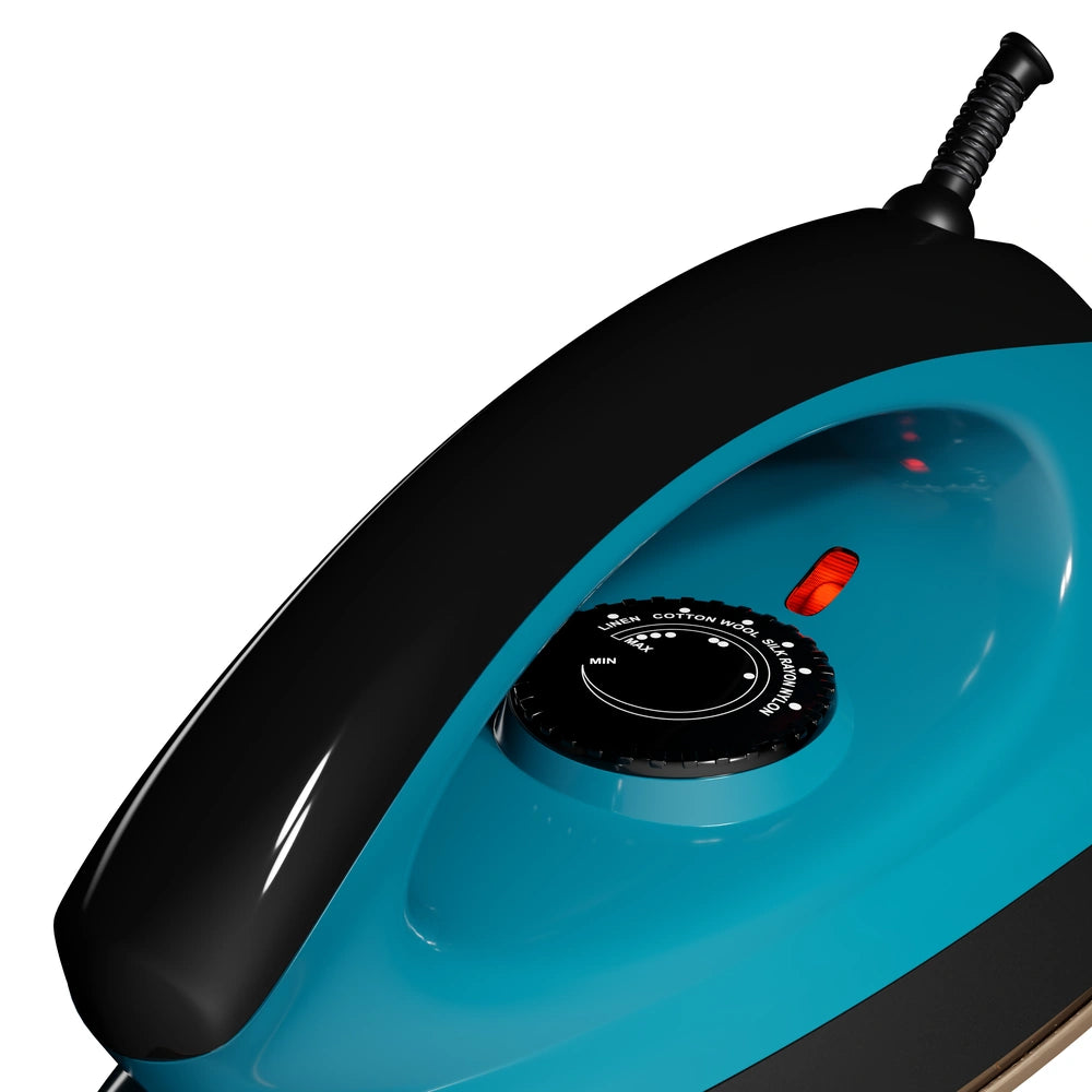 ISTRI Regular Dry Iron for Clothes, 1000W Lightweight Electric Iron Box with Non-Stick Soleplate, Adjustable Thermostat Dial for Cotton Wool Silk Rayon Nylon Linen, Teal Blue