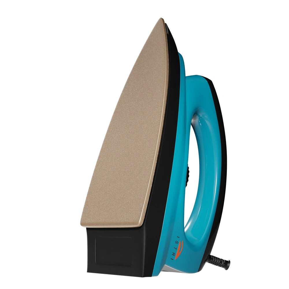 ISTRI Regular Dry Iron for Clothes, 1000W Lightweight Electric Iron Box with Non-Stick Soleplate, Adjustable Thermostat Dial for Cotton Wool Silk Rayon Nylon Linen, Teal Blue
