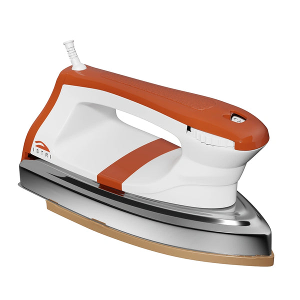 Classic Heavy Weight Dry Iron for Clothes, 1200W Electric Iron Box with Chrome Soleplate, Open Handle & Fabric Dial, Orange White
