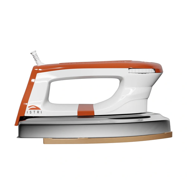 Classic Heavy Weight Dry Iron for Clothes, 1200W Electric Iron Box with Chrome Soleplate, Open Handle & Fabric Dial, Orange White
