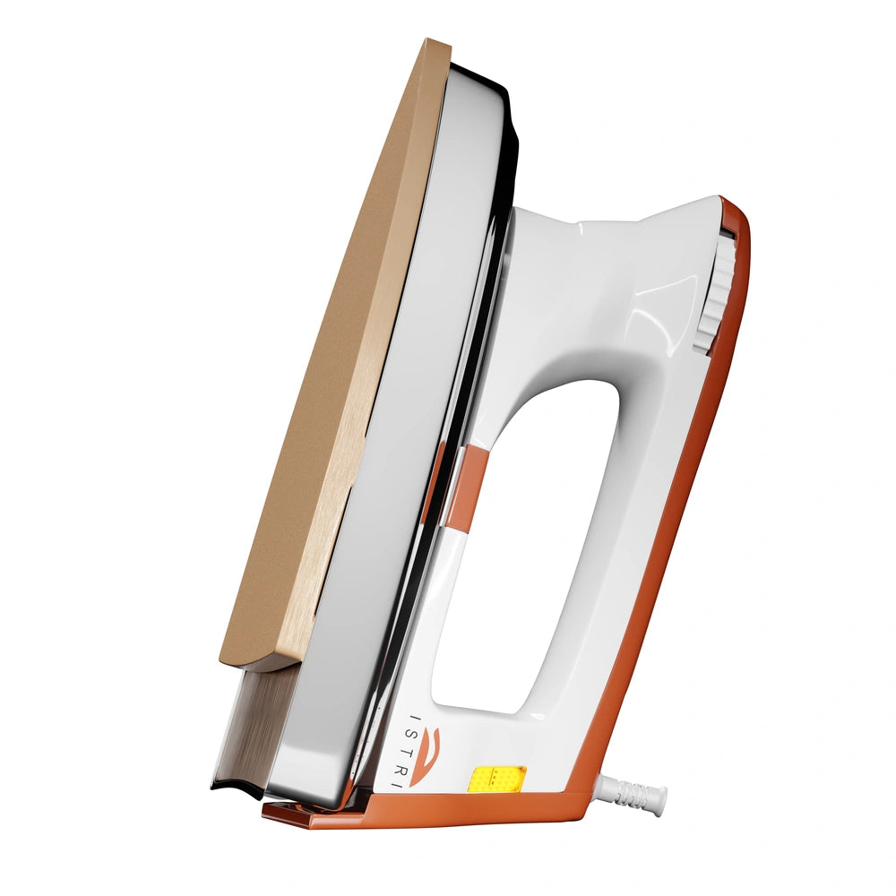 ISTRI Classic Heavy Weight Dry Iron for Clothes, 1200W Electric Iron Box with Chrome Soleplate, Open Handle & Fabric Dial, Orange White