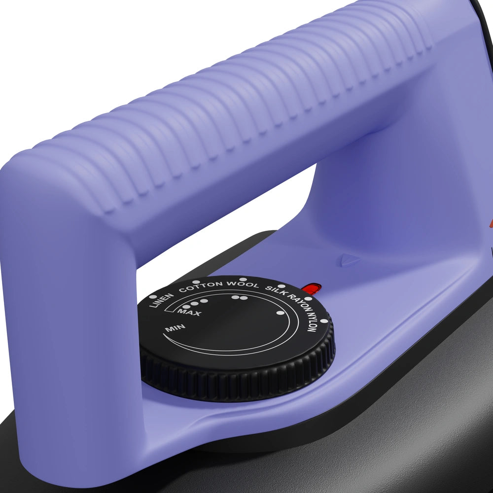 Mini Travel Dry Iron 750W – Compact Lightweight Portable Iron with Indicator Light & Multi-Fabric Thermostat (Purple & Black)