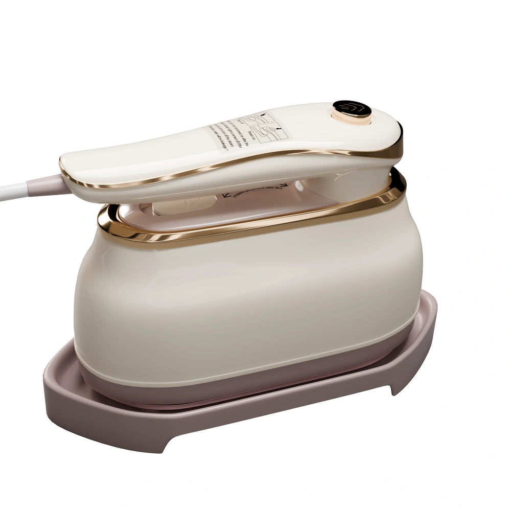Handheld Garment Steamer Brush with Gold Accent – Mini Travel Steam Iron for Clothes (Cream/White)