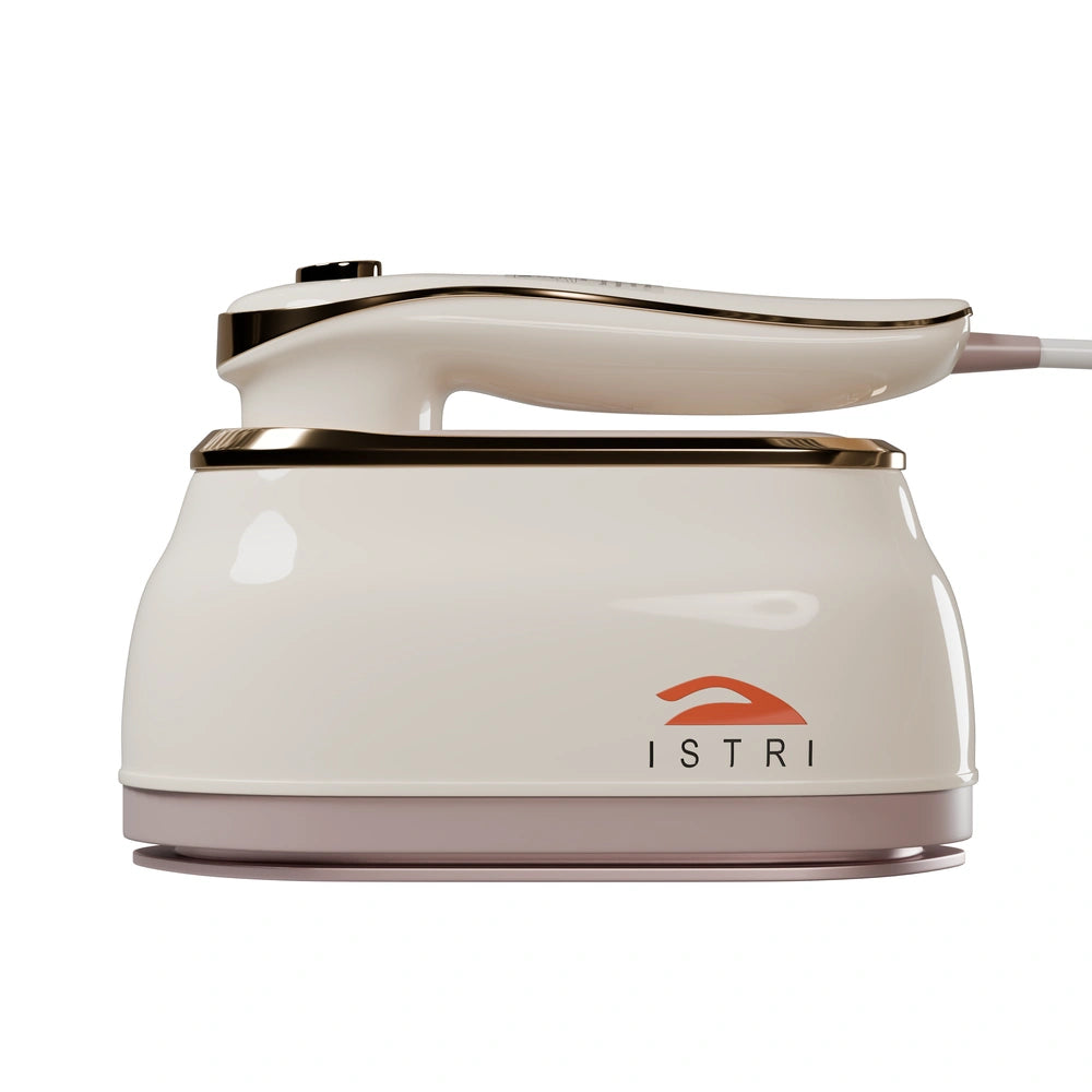 Handheld Garment Steamer Brush with Gold Accent – Mini Travel Steam Iron for Clothes (Cream/White)
