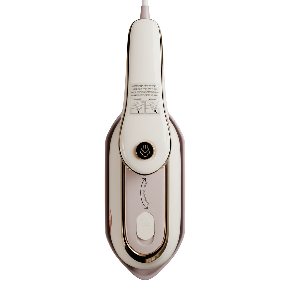 Handheld Garment Steamer Brush with Gold Accent – Mini Travel Steam Iron for Clothes (Cream/White)