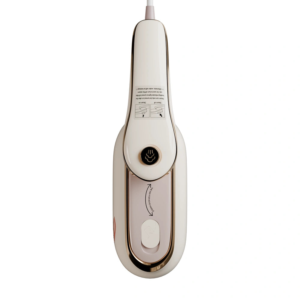 Handheld Garment Steamer Brush with Gold Accent – Mini Travel Steam Iron for Clothes (Cream/White)