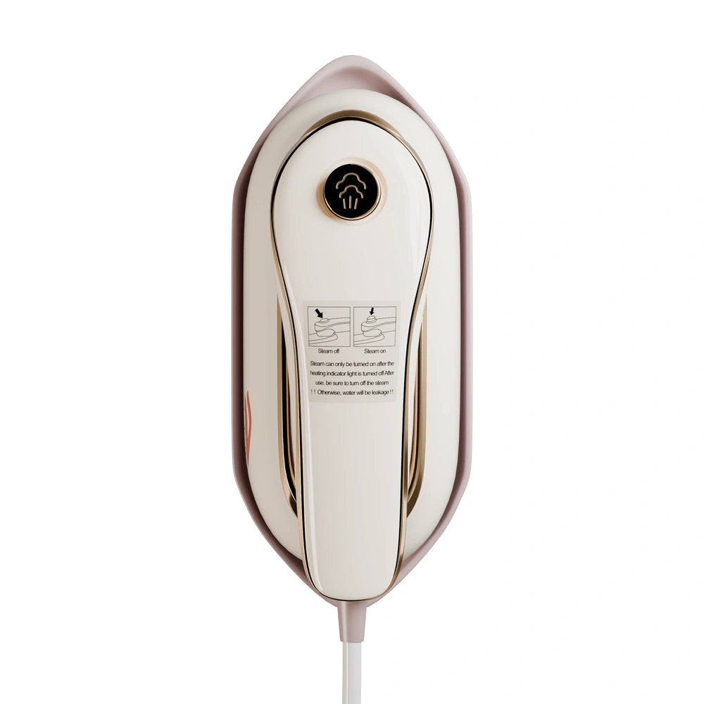 Handheld Garment Steamer Brush with Gold Accent – Mini Travel Steam Iron for Clothes (Cream/White)
