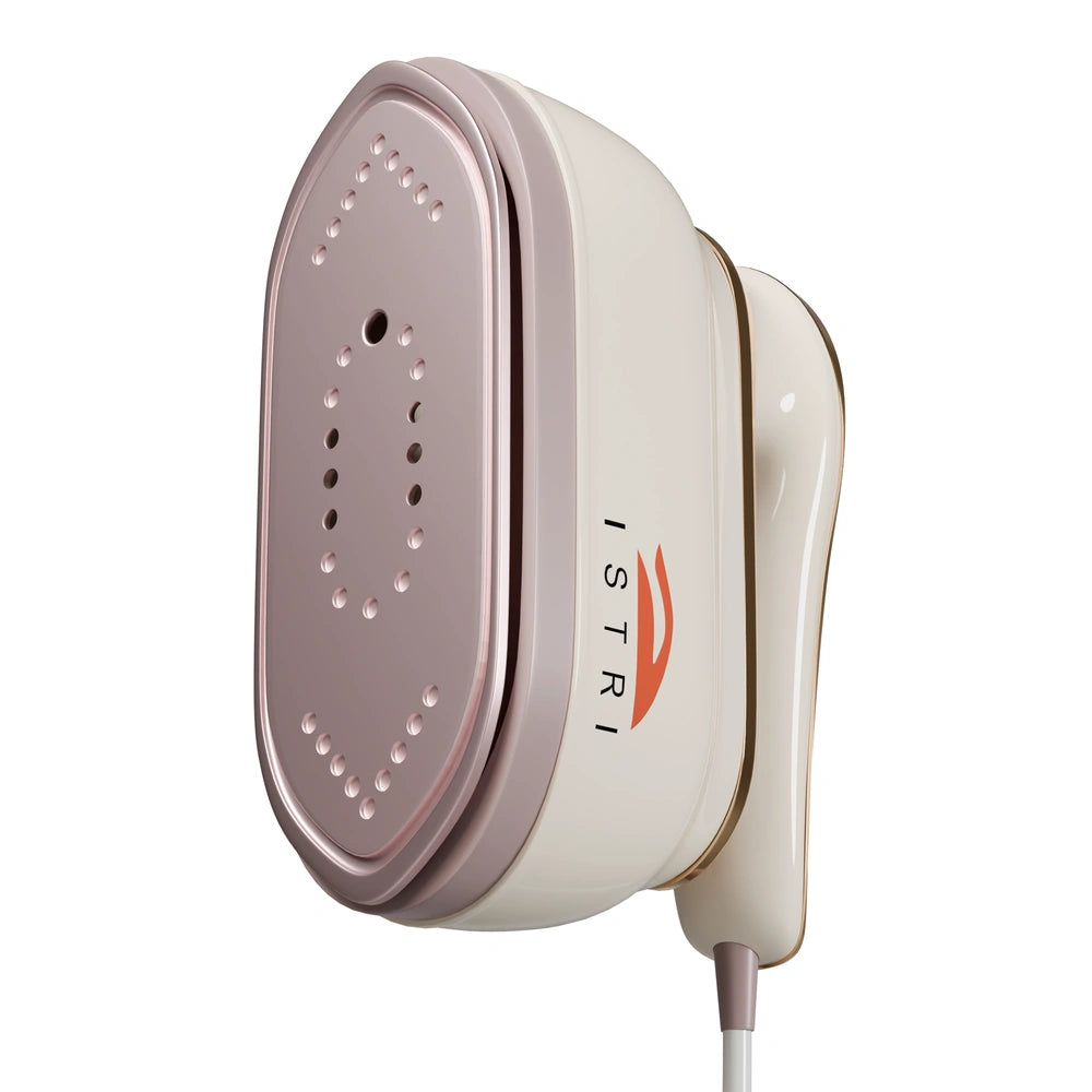 Handheld Garment Steamer Brush with Gold Accent – Mini Travel Steam Iron for Clothes (Cream/White)