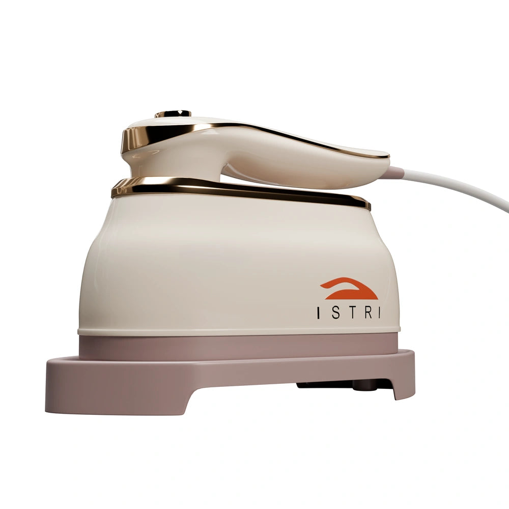 Handheld Garment Steamer Brush with Gold Accent – Mini Travel Steam Iron for Clothes (Cream/White)