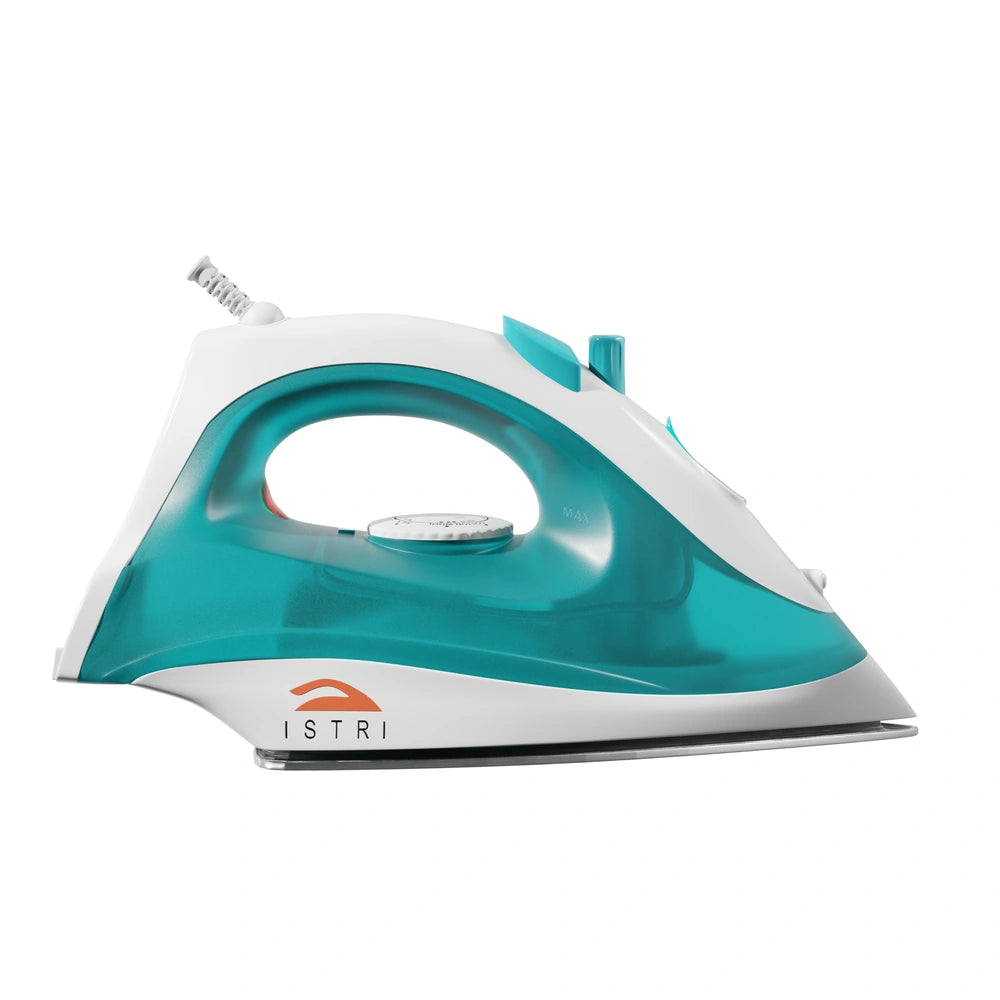 Powerful Steam Iron 1400W – Transparent Water Tank, Non-Stick Soleplate with Multi-Fabric Temperature Control (Teal & White)