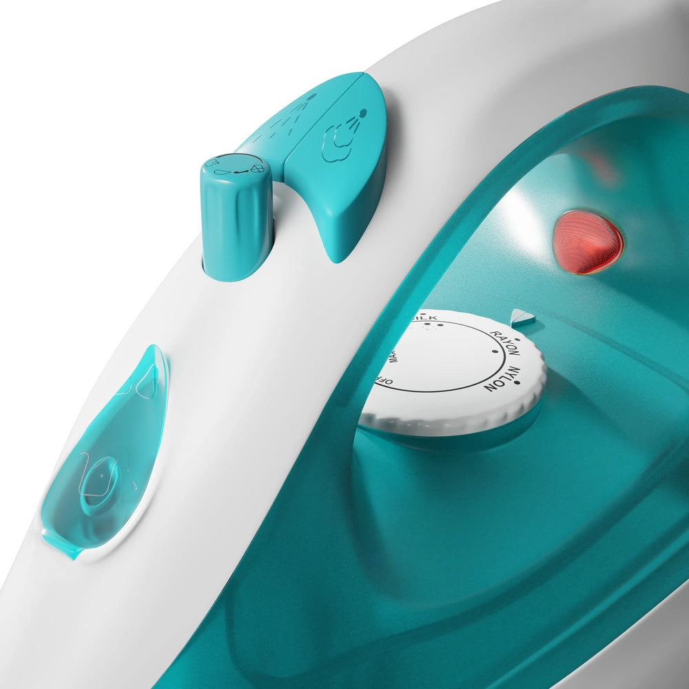 Powerful Steam Iron 1400W – Transparent Water Tank, Non-Stick Soleplate with Multi-Fabric Temperature Control (Teal & White)