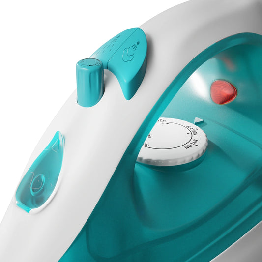 Powerful Steam Iron 1400W – Transparent Water Tank, Non-Stick Soleplate with Multi-Fabric Temperature Control (Teal & White)