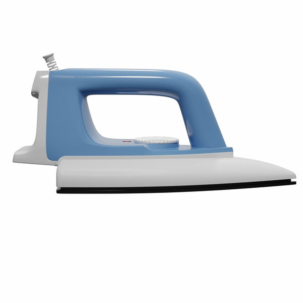Classic Heavy Weight Dry Iron for Clothes, 1200W Electric Iron Box with Chrome Soleplate, Open Handle & Fabric Dial, Sky Blue White