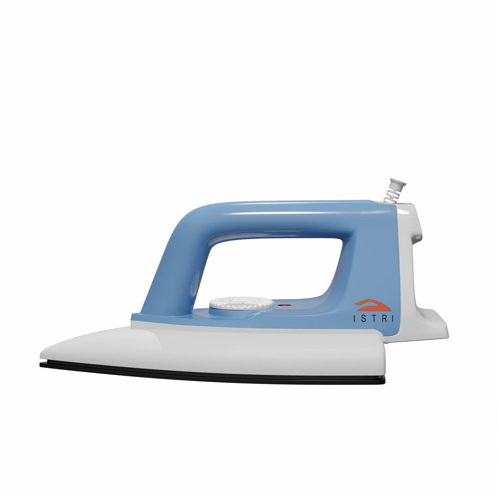 ISTRI Classic Heavy Weight Dry Iron for Clothes, 1200W Electric Iron Box with Chrome Soleplate, Open Handle & Fabric Dial, Sky Blue White