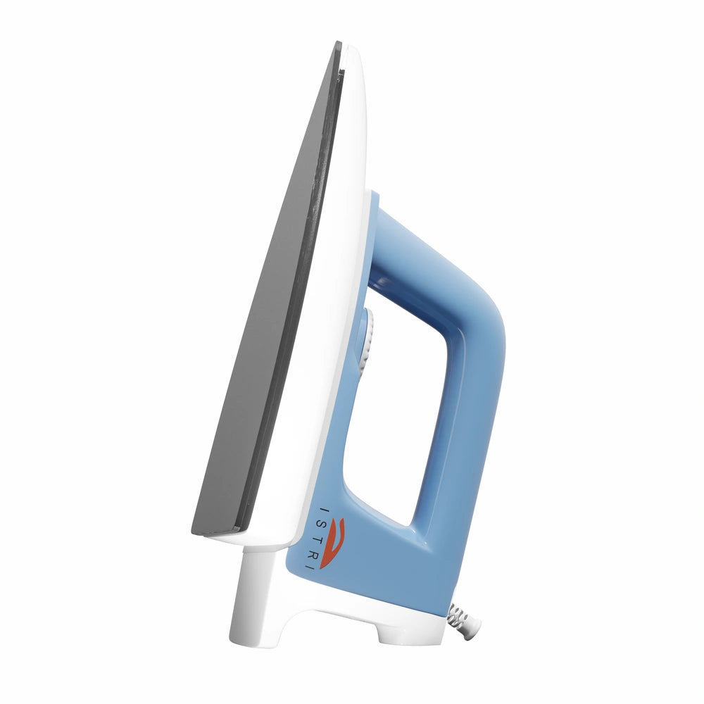 ISTRI Classic Heavy Weight Dry Iron for Clothes, 1200W Electric Iron Box with Chrome Soleplate, Open Handle & Fabric Dial, Sky Blue White